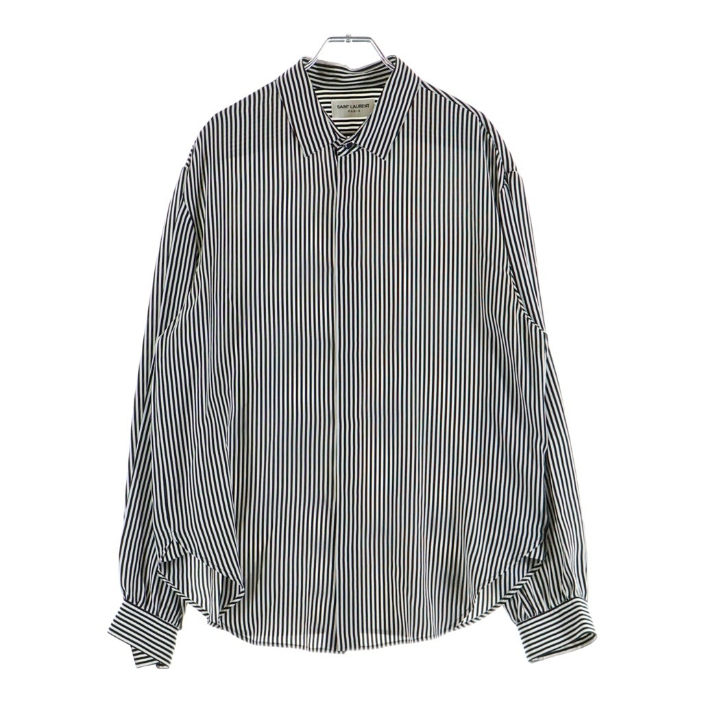 SAINT LAURENT PARIS(サンローランパリ) 21 STRIPE ストライプシャツ ブラック×ホワイト シルク 680495