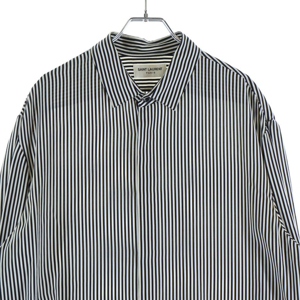 SAINT LAURENT PARIS(サンローランパリ) 21 STRIPE ストライプシャツ ブラック×ホワイト シルク 680495