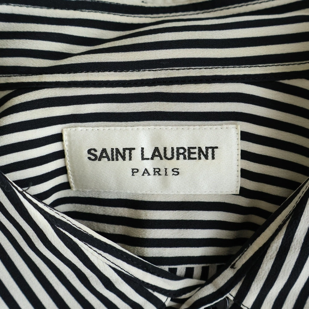 SAINT LAURENT PARIS(サンローランパリ) 21 STRIPE ストライプシャツ ブラック×ホワイト シルク 680495