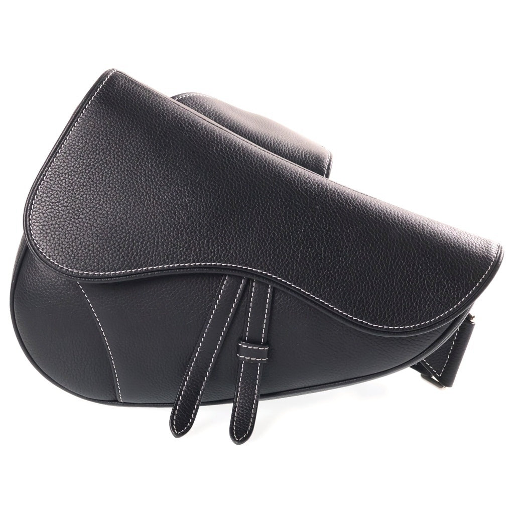 Christian Dior(クリスチャンディオール) サドル ウエストバッグ ボディバッグ ショルダーバッグ ブラック レザー シルバー金具 レディース