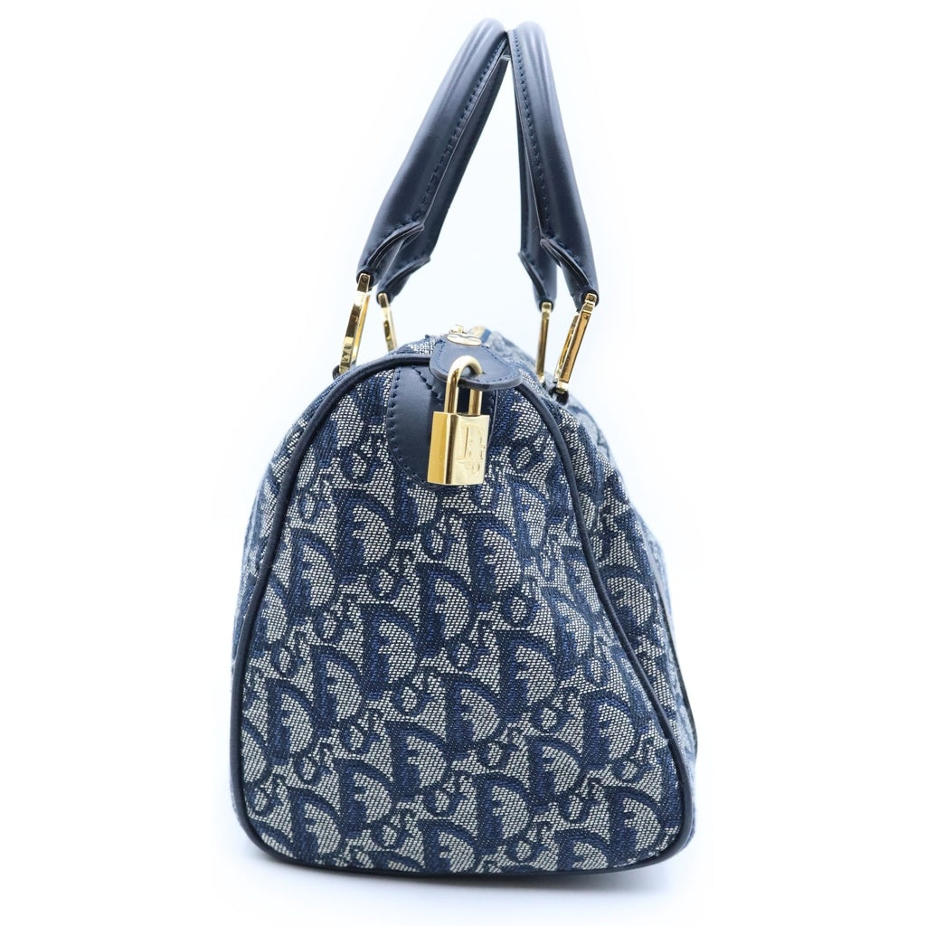 Christian Dior(クリスチャンディオール) トロッター ミニボストンバッグ ハンドバッグ ネイビーキャンバス×レザー レディース