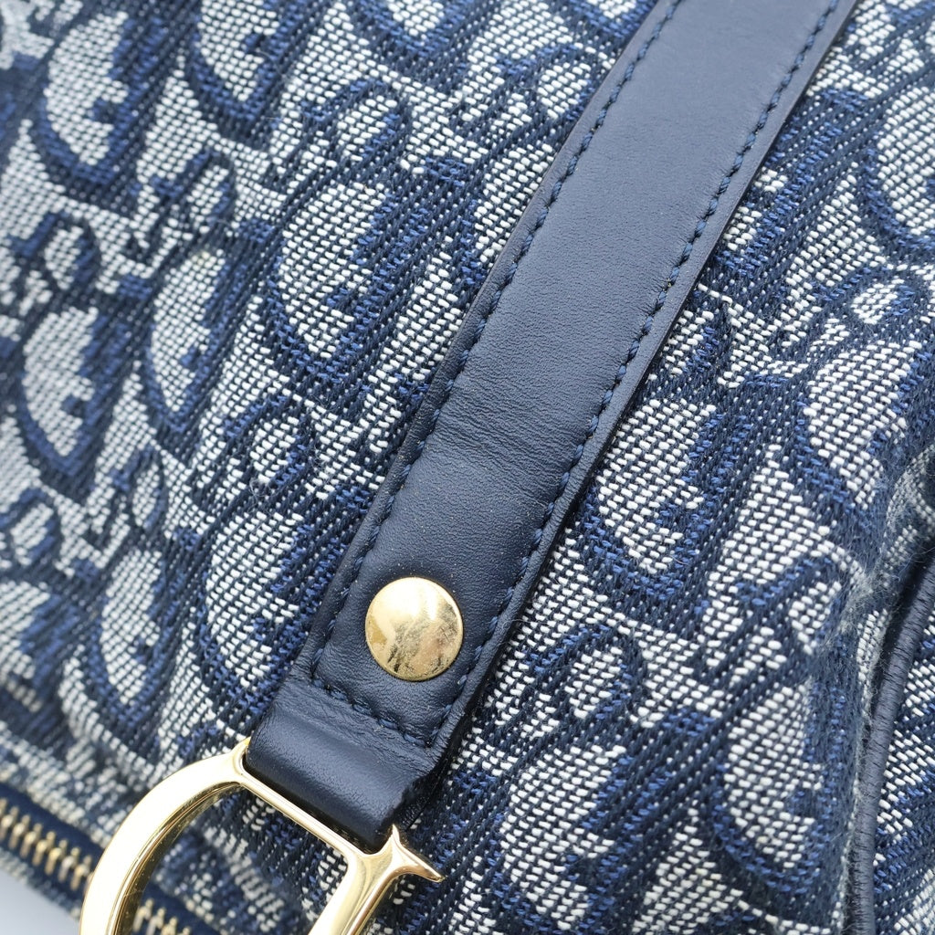 Christian Dior(クリスチャンディオール) トロッター ミニボストンバッグ ハンドバッグ ネイビーキャンバス×レザー レディース