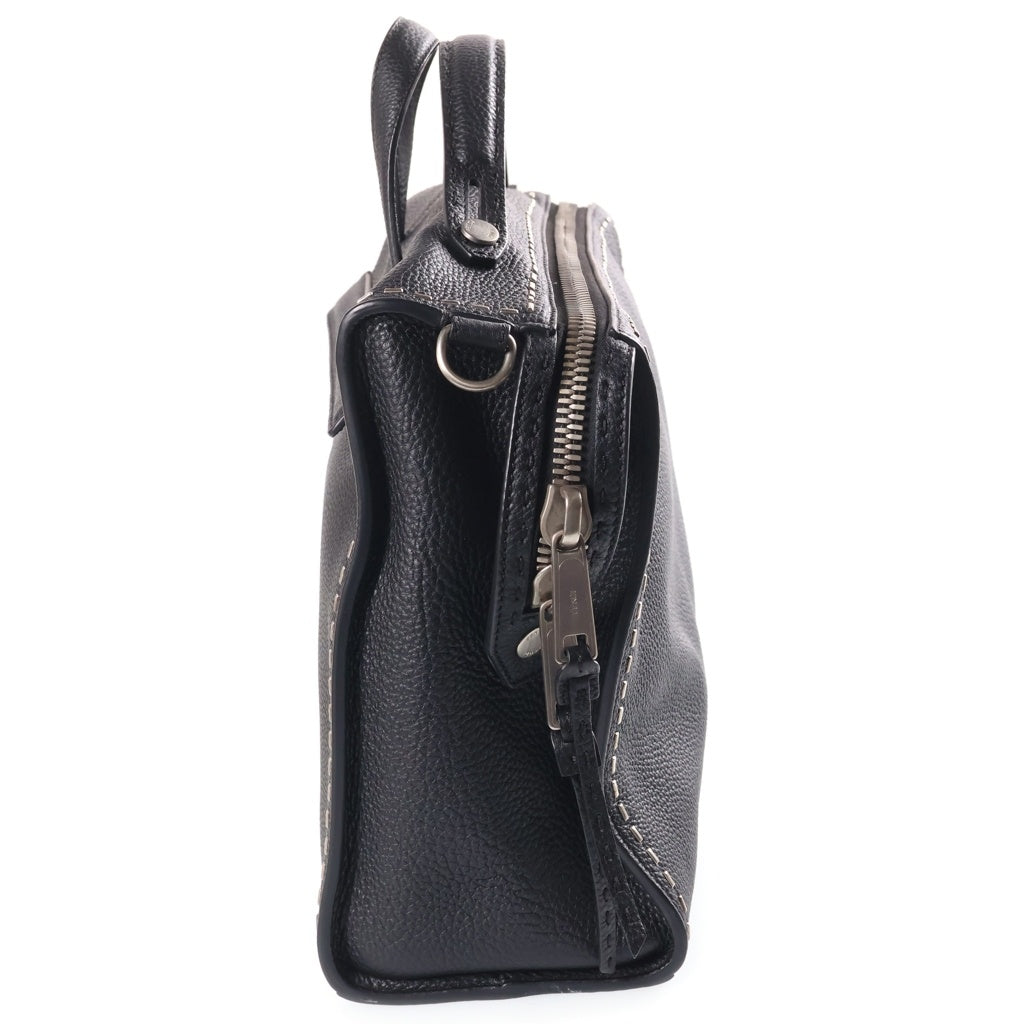 FENDI(フェンディ) 2WAYハンドバッグ ビジネスバッグ ショルダーバッグ ブラック レザー シルバー金具 レディース