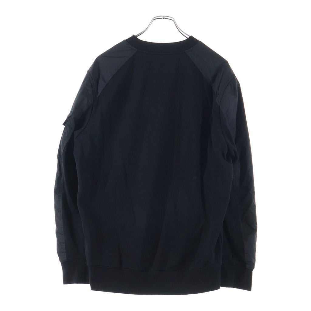 MONCLER(モンクレール) Sweat and Nylon Combination Pullover Sweatshirt K20918G00049 89A8F ロゴワッペン付き ナイロン切り替え プルオーバースウェット ブラック