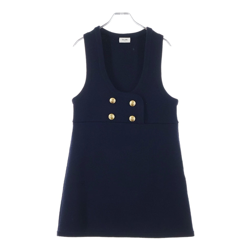 CELINE(セリーヌ) Tunic Mini Dress in Interlock Wool インターロックウール チュニックミニドレス ネイビー レディース 2ADKG864Z