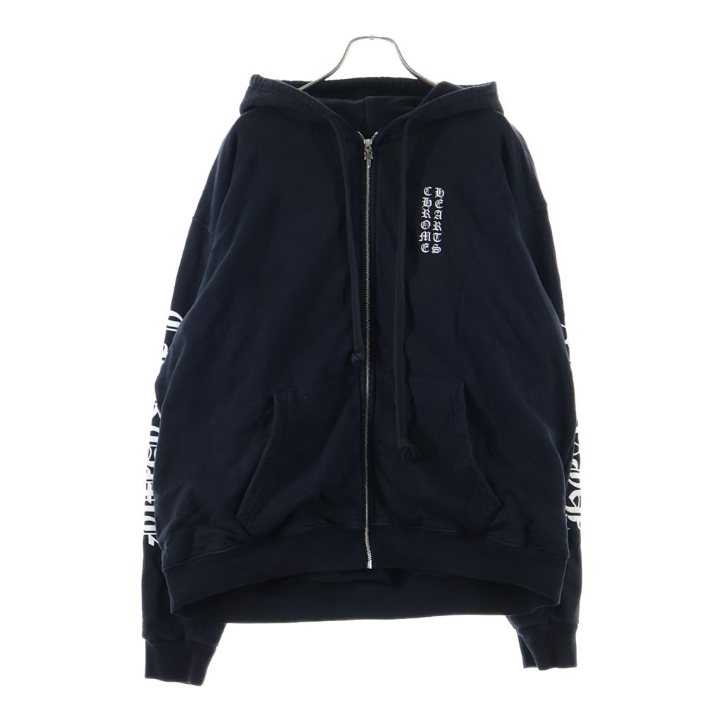 CHROME HEARTS(クロムハーツ) THERMAL SWTSHRT HD ZIP 裏地サーマル ロゴプリント ダガージップアップパーカー フーディー ブラック