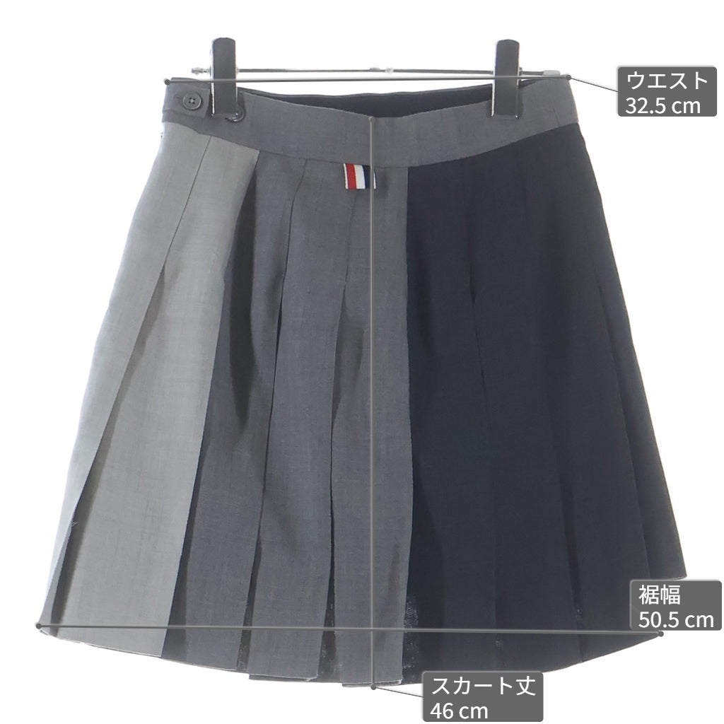 THOM BROWNE(トムブラウン) Fresco Funmix Pleats Skirt フレスコ ファンミックス プリーツスカート レディース グレー FGC789F-00473