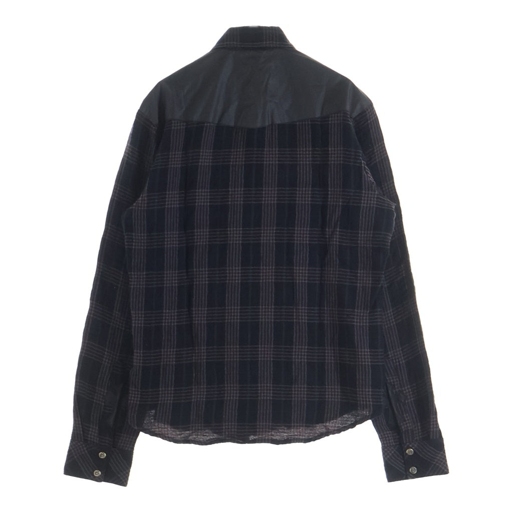 CHROME HEARTS(クロムハーツ) WESTN ウエスタン フローラルクロスボタン レザークロスパッチ ガーゼ 総柄チェック ロングスリーブ 長袖シャツ ブラック/レッド