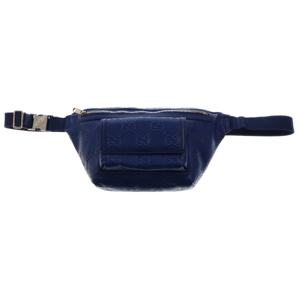 GUCCI(グッチ) GGエンボス ボディバッグ ウエストバッグ ブルー レザー 645093