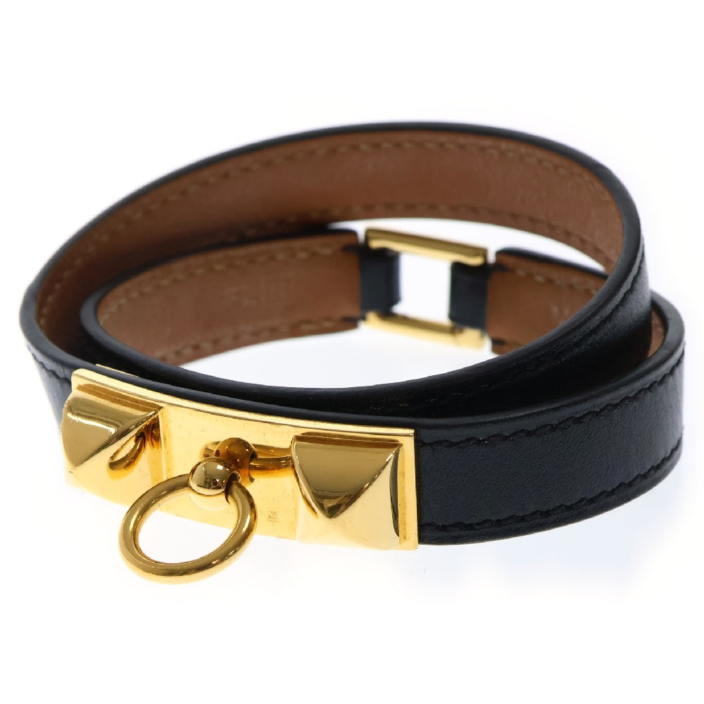 HERMES(エルメス) リヴァル コリエドシアン ドゥブルトゥール ブレスレット ブラック レザー ゴールド金具 アクセサリー