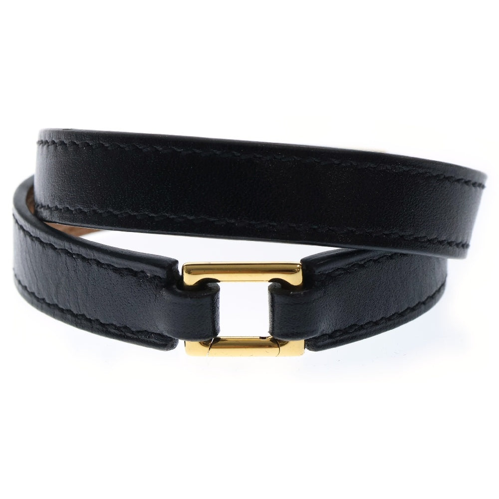 HERMES(エルメス) リヴァル コリエドシアン ドゥブルトゥール ブレスレット ブラック レザー ゴールド金具 アクセサリー