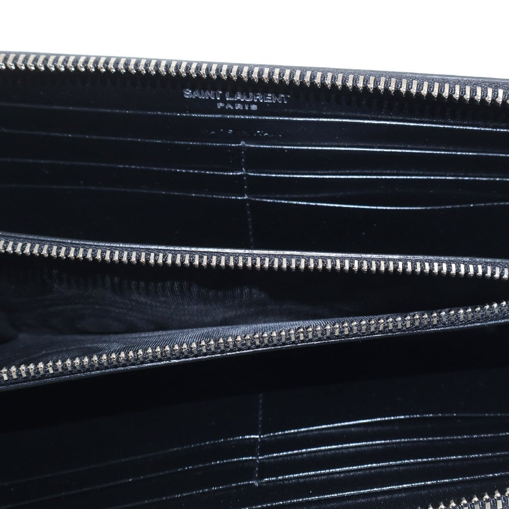 SAINT LAURENT PARIS(サンローランパリ) ラウンドファスナー長財布 ブラック ロングウォレット シルバー レザー 617415