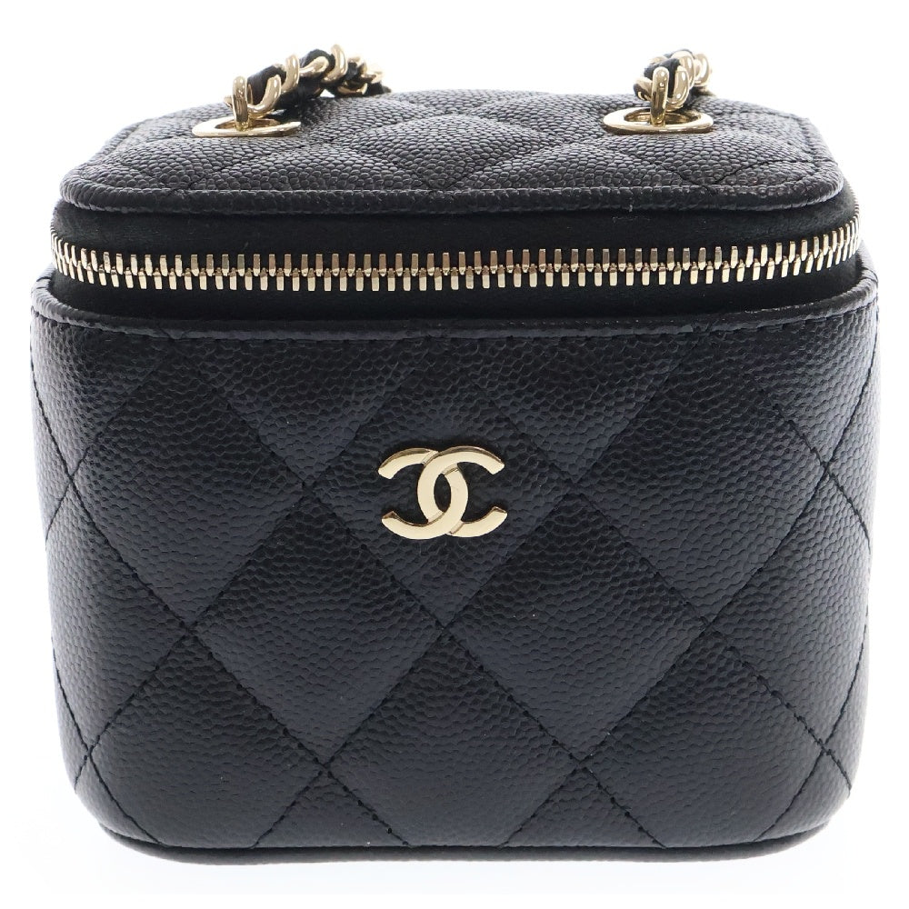 CHANEL(シャネル) マトラッセ ミニ チェーンバニティ AP1340 ブラック ショルダーバッグ 斜め掛けバッグ ココマーク キャビアスキン レザー ゴールド金具