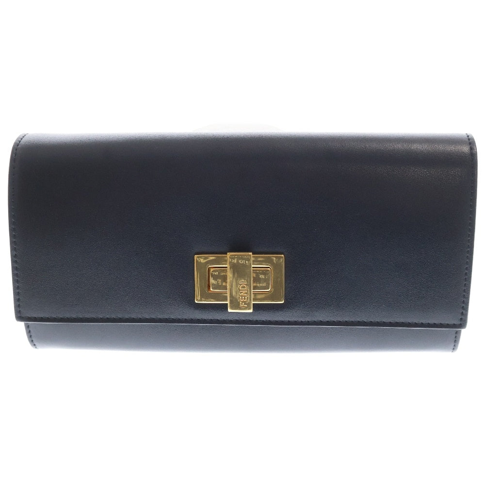 FENDI(フェンディ) ピーカブー コンチネンタルウォレット ロングウォレット 二つ折り長財布 ブラック×ゴールド レザー ゴールド金具 8M0377
