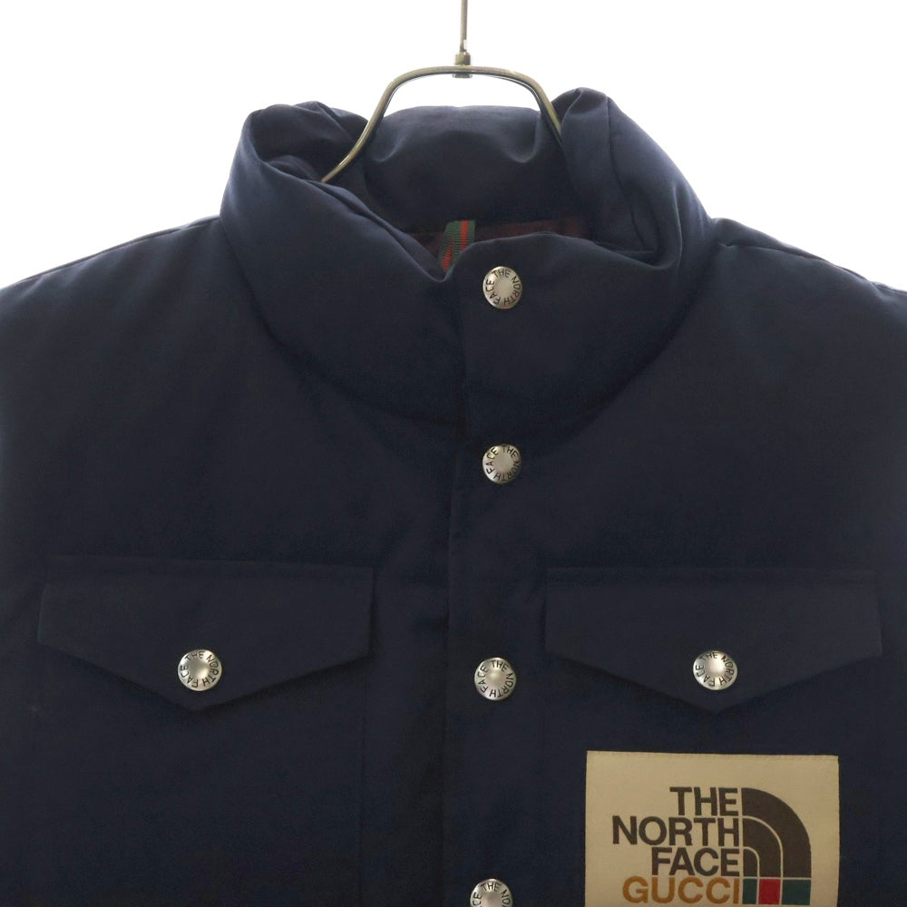 GUCCI(グッチ) 20AW ×THE NORTH FACE ノースフェイス ロゴパッチ ナイロンダウンベスト ネイビー×ボルドー 649244