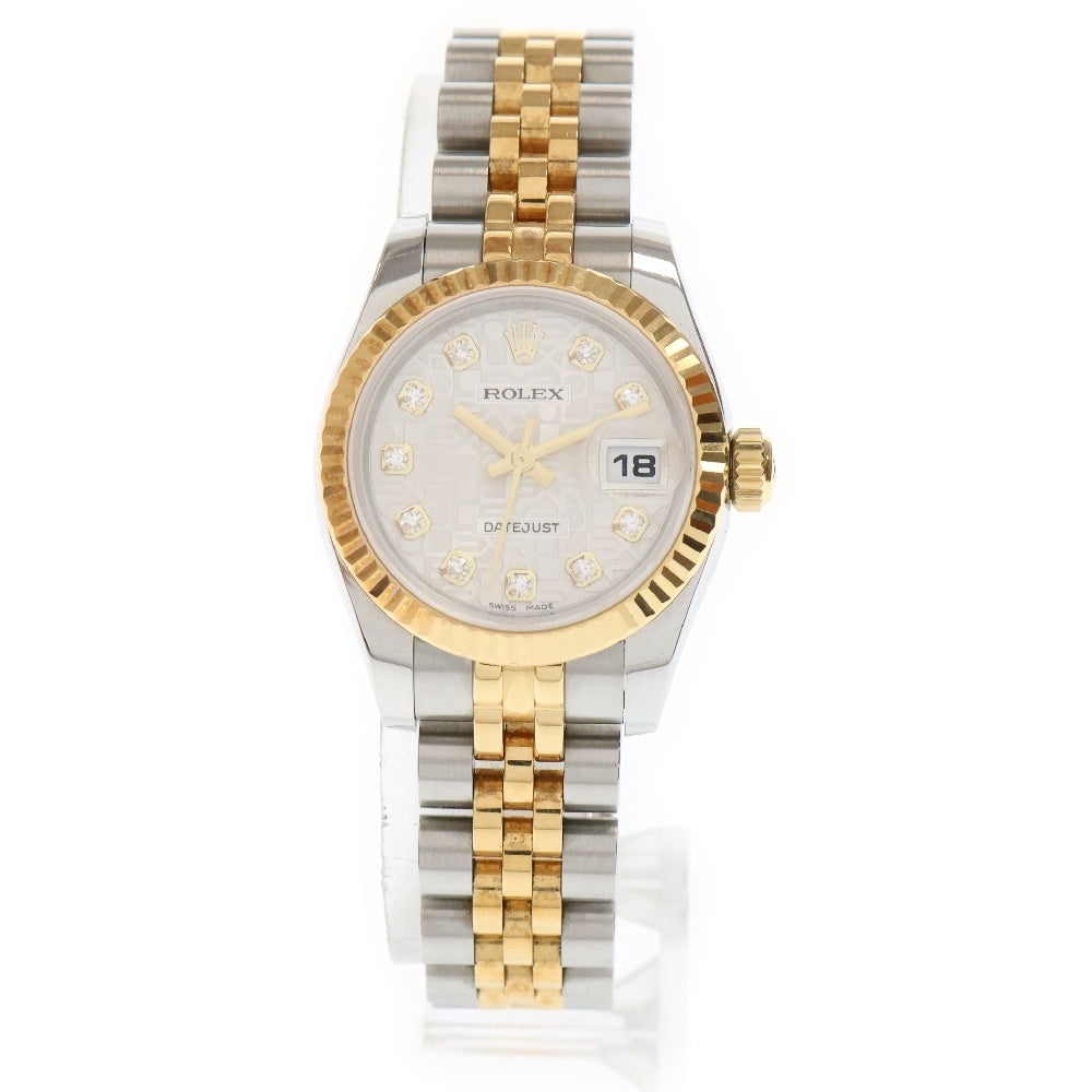 ROLEX(ロレックス) デイトジャスト シルバーホリコン文字盤 新PD 10P ダイヤモンド ステンレス×イエローゴールド SS×YG/AT 自動巻き 179173G 腕時計 ジュビリーブレス レディース