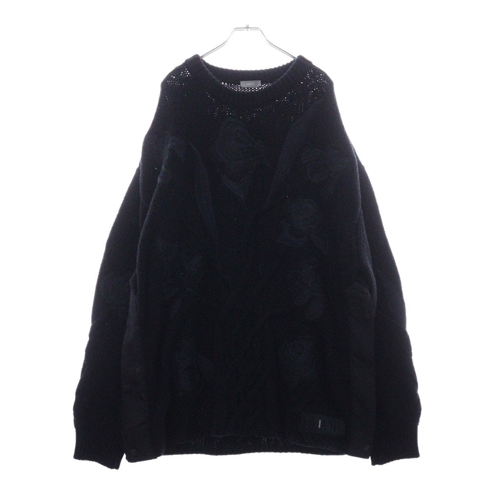 Christian Dior(クリスチャンディオール) ×sacai 22AW サカイ ローズモチーフ 刺繍 ニットセーター 長袖 ネイビー XXL 213M652AT336