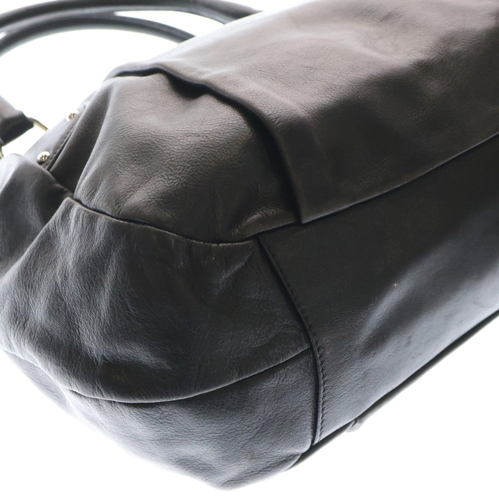 PRADA(プラダ) ロゴプレート ミラー付き スタッズ レザー ハンドバッグ シルバー金具 ブラック BL0529