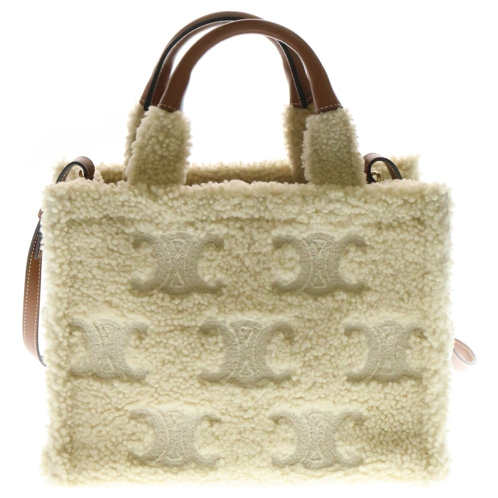 CELINE(セリーヌ) Small Cabas Thais Triomphe スモールカバタイス トリオンフ刺繍 2WAY ボアハンドバッグ ショルダーバッグ ベージュ×ブラウン レディース 199163FK5.02NT