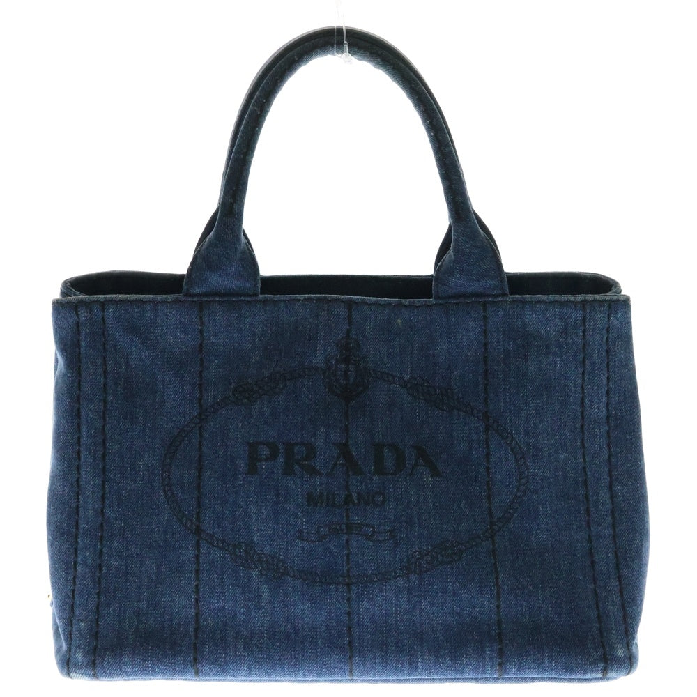 PRADA(プラダ) カナパ 2WAYショルダーバッグ ハンドバッグ トートバッグ インディゴブルー デニム ゴールド金具