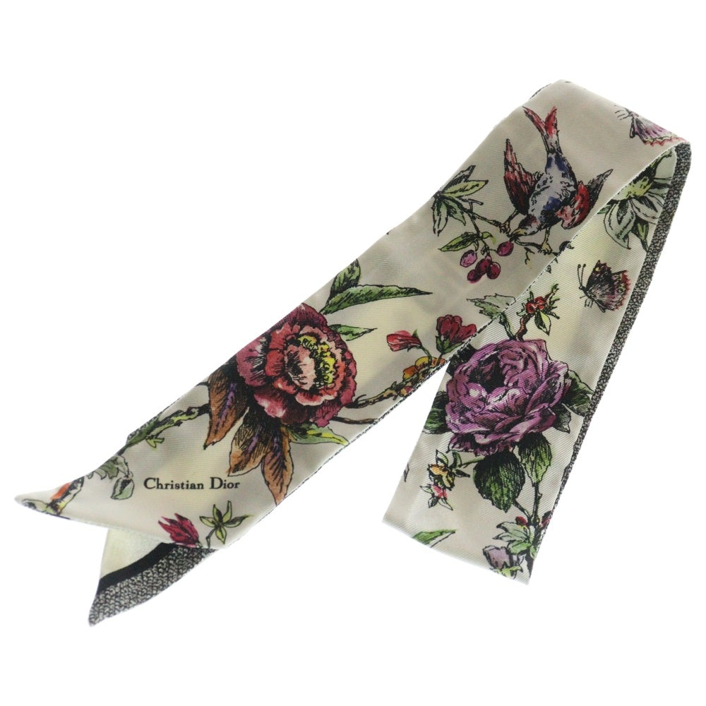 Christian Dior(クリスチャンディオール) ミッツァ ツイリー スカーフ 花柄 ホワイト マルチカラー シルク