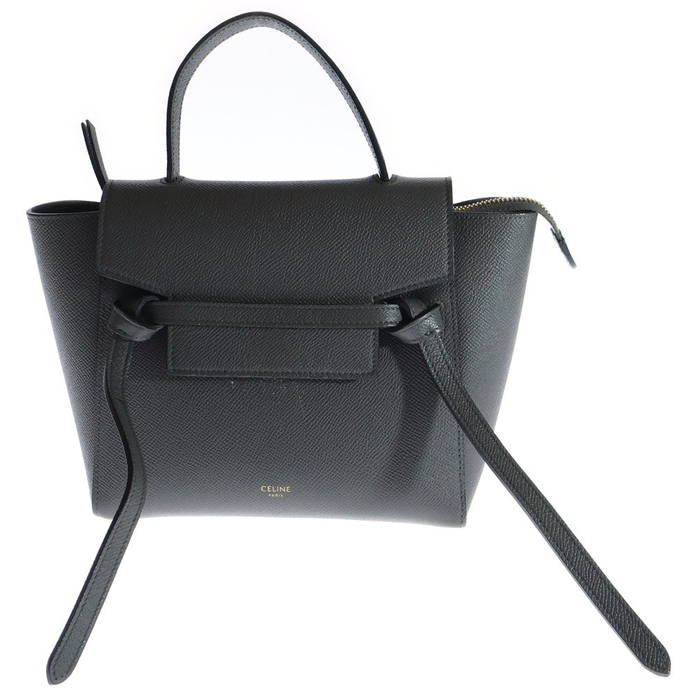 CELINE(セリーヌ) ベルトバッグ ナノ グレー レザー ゴールド金具 2WAY ハンドバッグ ショルダーバッグ