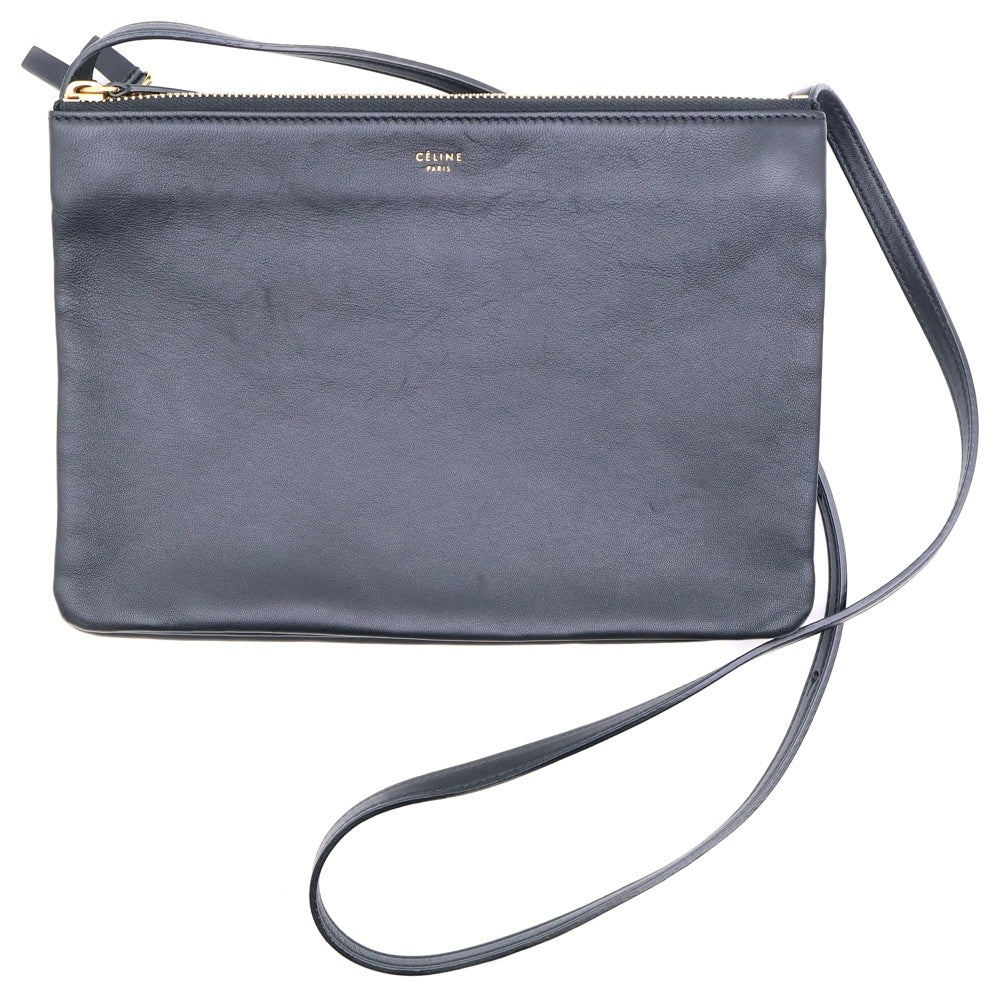 CELINE(セリーヌ) トリオ スモール ショルダーバッグ ミニバッグ ブラック ゴールド金具 レザー 192033