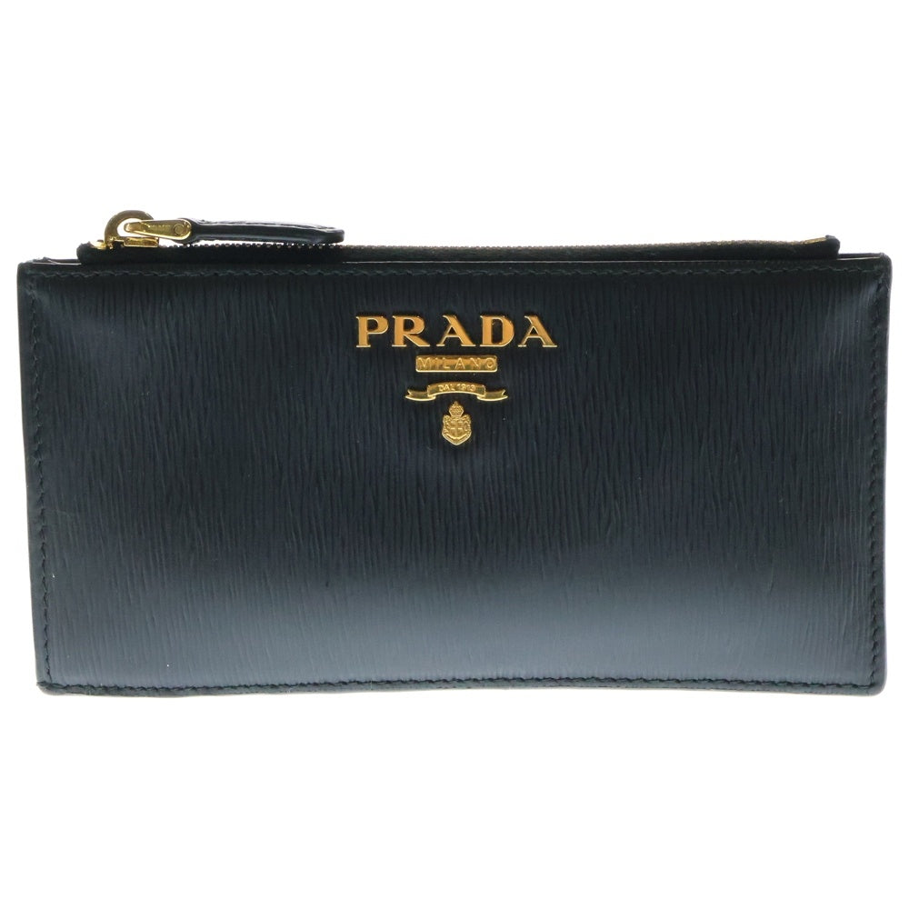 PRADA(プラダ) ヴィッテロ レザー ロゴプレート コイン カード ホルダー フラグメントケース ゴールド金具 ブラック 1MC079 箱