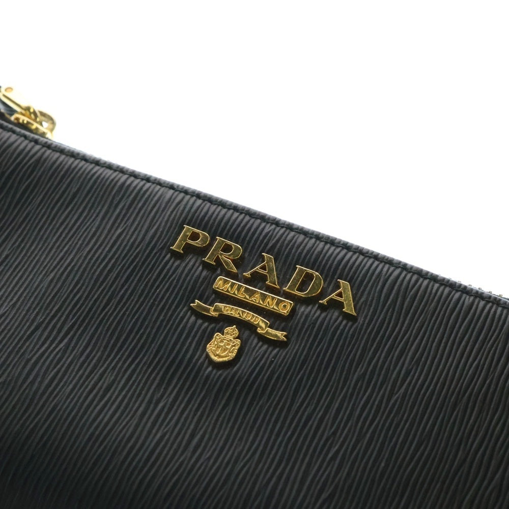PRADA(プラダ) ヴィッテロ レザー ロゴプレート コイン カード ホルダー フラグメントケース ゴールド金具 ブラック 1MC079 箱