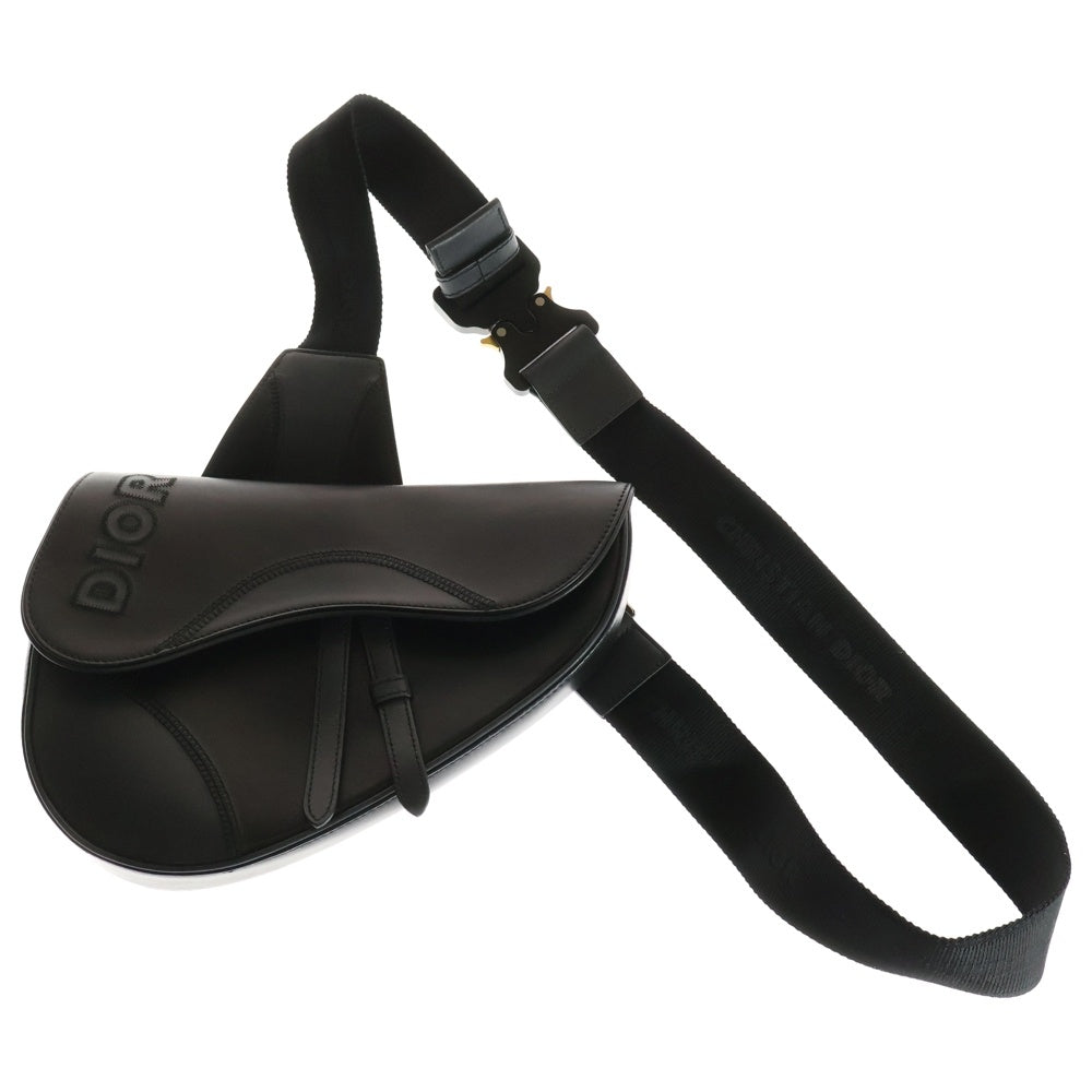 DIOR(ディオール) Saddle Bag サドルバッグ コブラバックルロゴ刺繍レザーボディバッグ ウエストバッグ ブラック