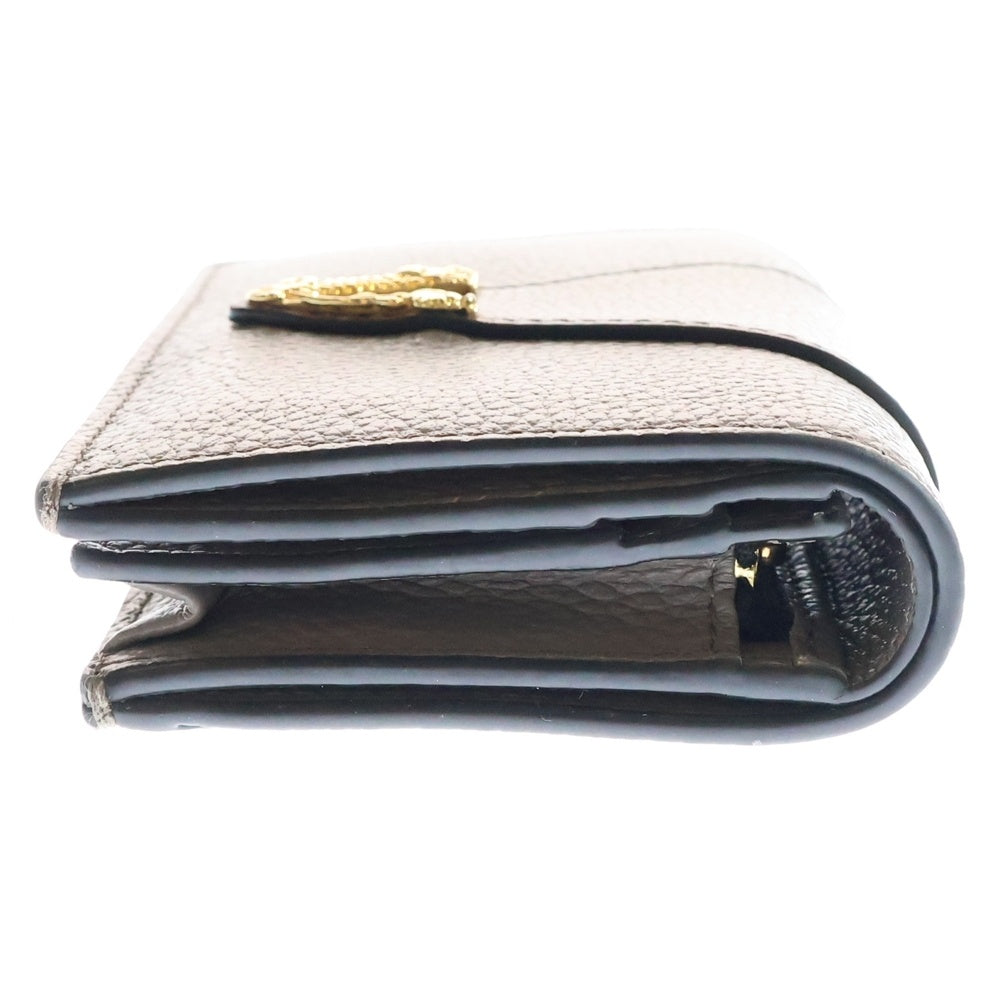 VERSACE(ヴェルサーチ) レディース Vロゴ 二つ折り財布 コンパクトウォレット コインケース グレージュ ゴールド金具 レザー