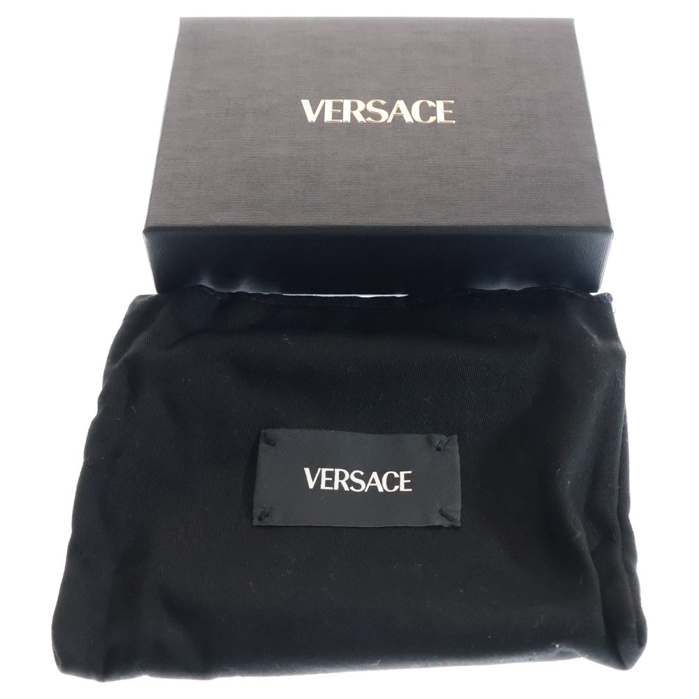VERSACE(ヴェルサーチ) レディース Vロゴ 二つ折り財布 コンパクトウォレット コインケース グレージュ ゴールド金具 レザー