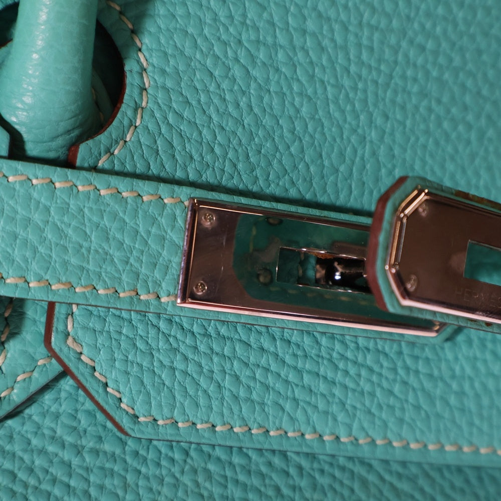 HERMES(エルメス) バーキン35 ブルーパオン トゴ ハンドバッグ シルバー金具 □L刻印