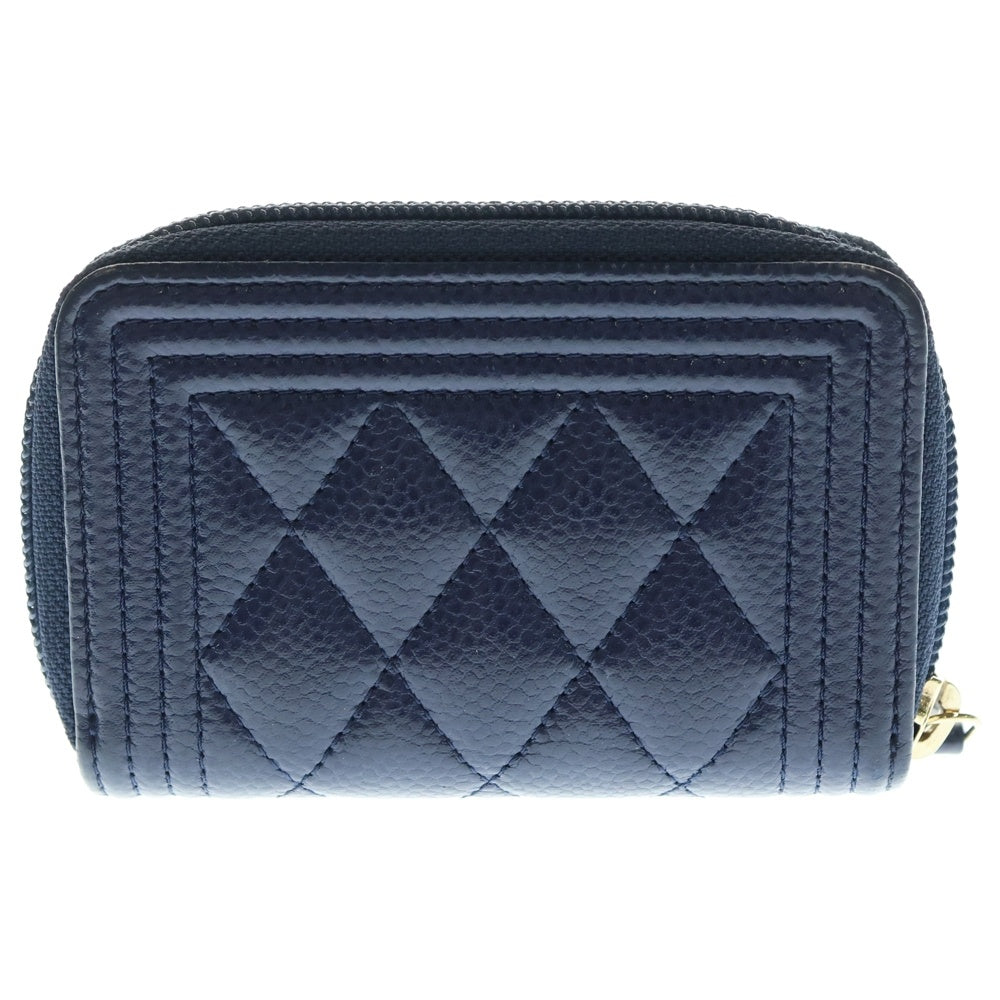 CHANEL(シャネル) ボーイシャネル ラウンドファスナー カード・コインケース 財布 ウォレット ネイビー ブルー キャビアスキン ゴールド金具