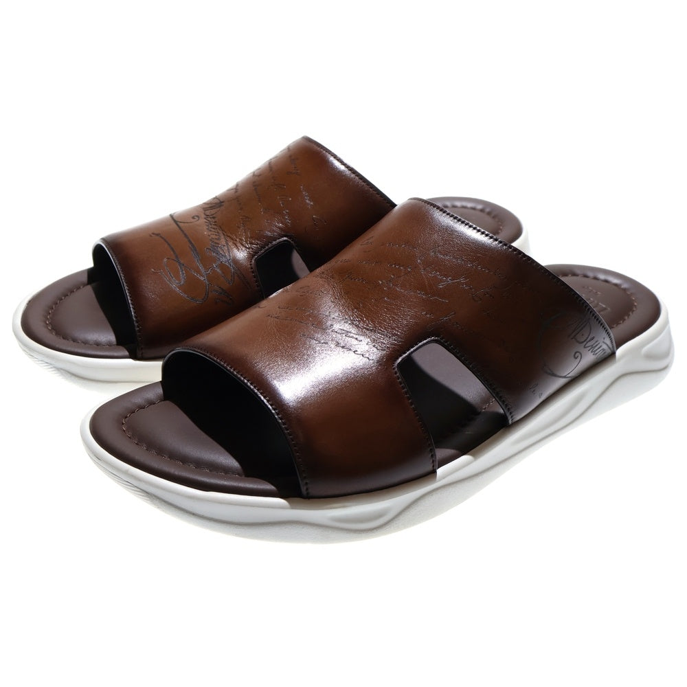 Berluti(ベルルッティ) シャドウ レザーサンダル カリグラフィー ブラウン レザー 靴