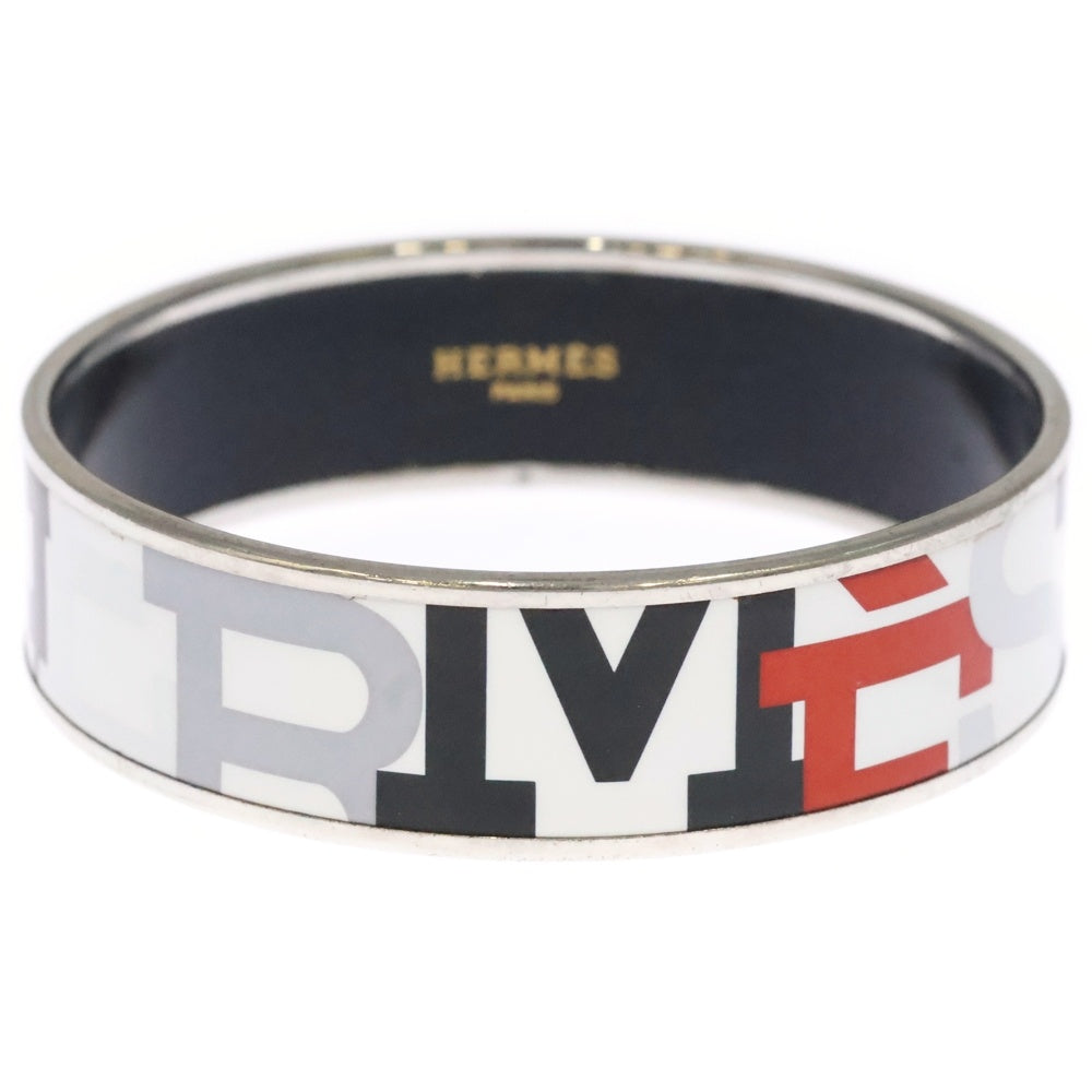 HERMES(エルメス) エマイユ ランダムロゴ バングル ブレスレット シルバー×ホワイト
