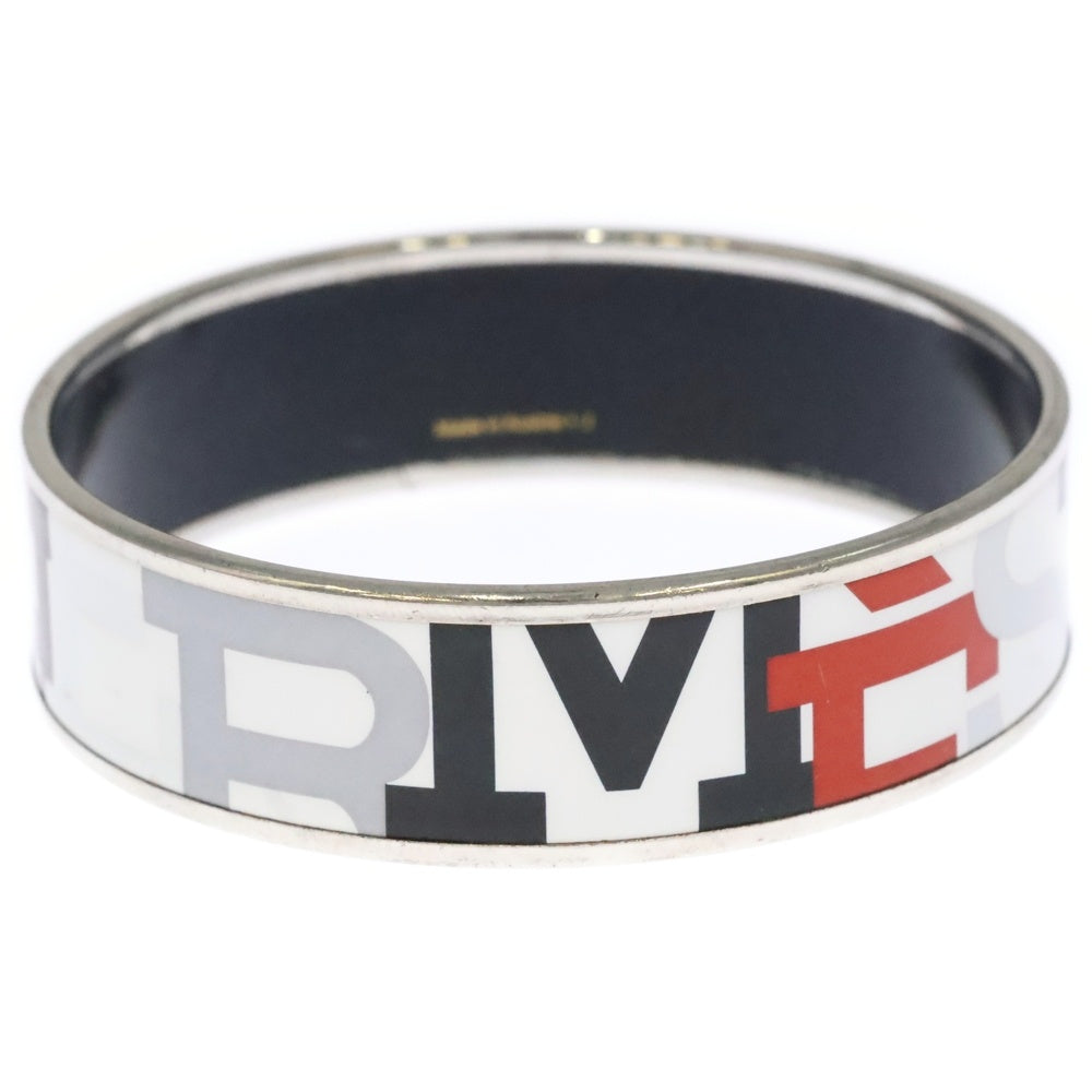 HERMES(エルメス) エマイユ ランダムロゴ バングル ブレスレット シルバー×ホワイト