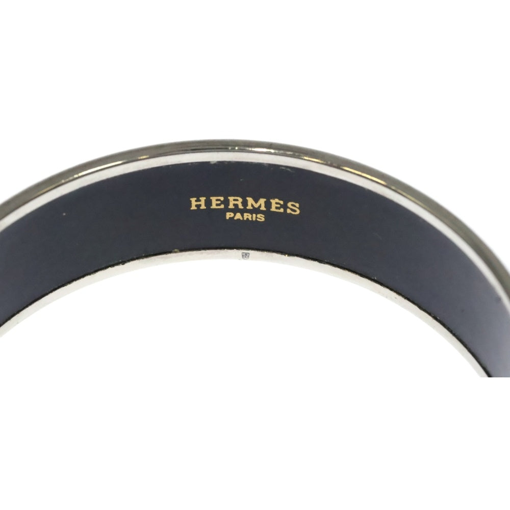 HERMES(エルメス) エマイユ ランダムロゴ バングル ブレスレット シルバー×ホワイト