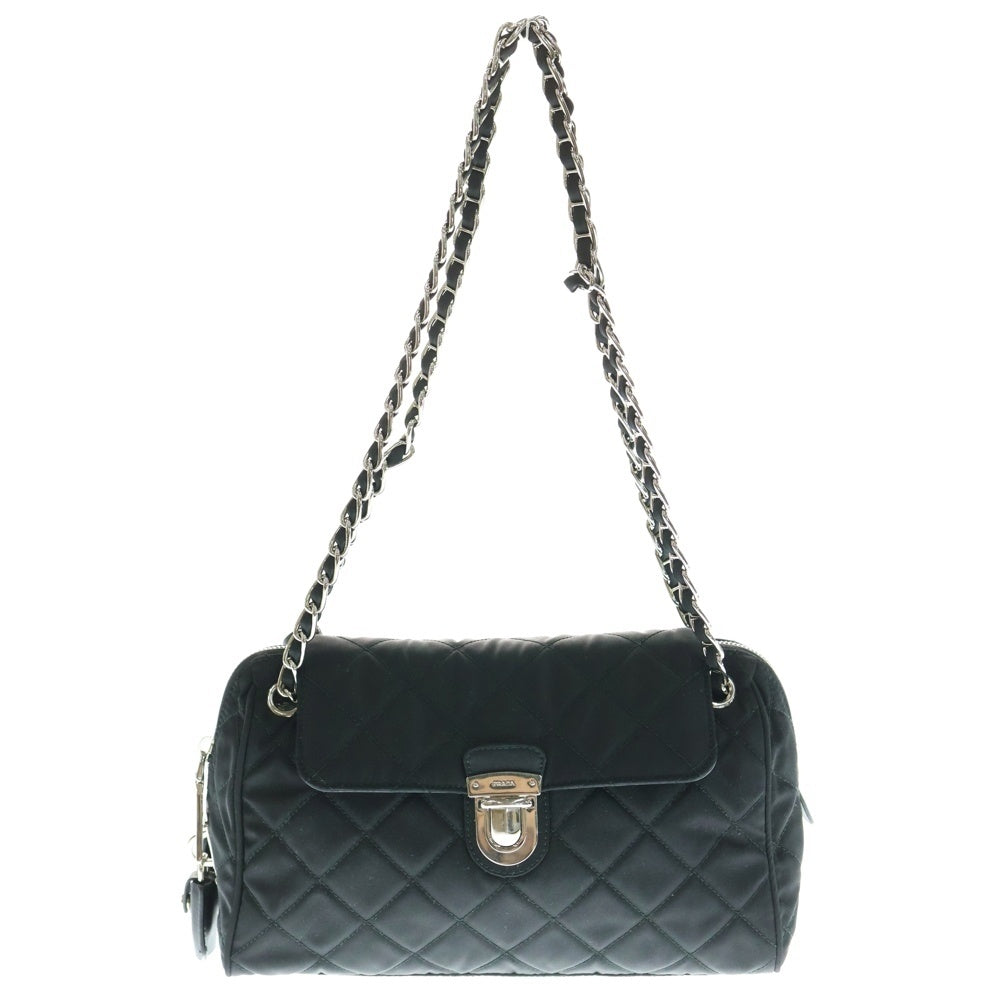 PRADA(プラダ) キルティング 2WAYバッグ チェーンショルダーバッグ ハンドバッグ ブラック シルバー金具 ナイロン BR4965