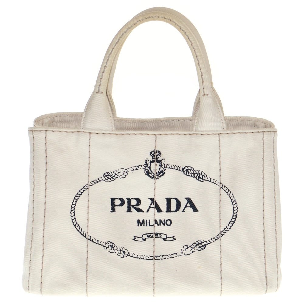 PRADA(プラダ) カナパ 2WAYバッグ ハンドバック ショルダーバッグ ミニトートバッグ ホワイト アイボリー キャンバス ゴールド金具