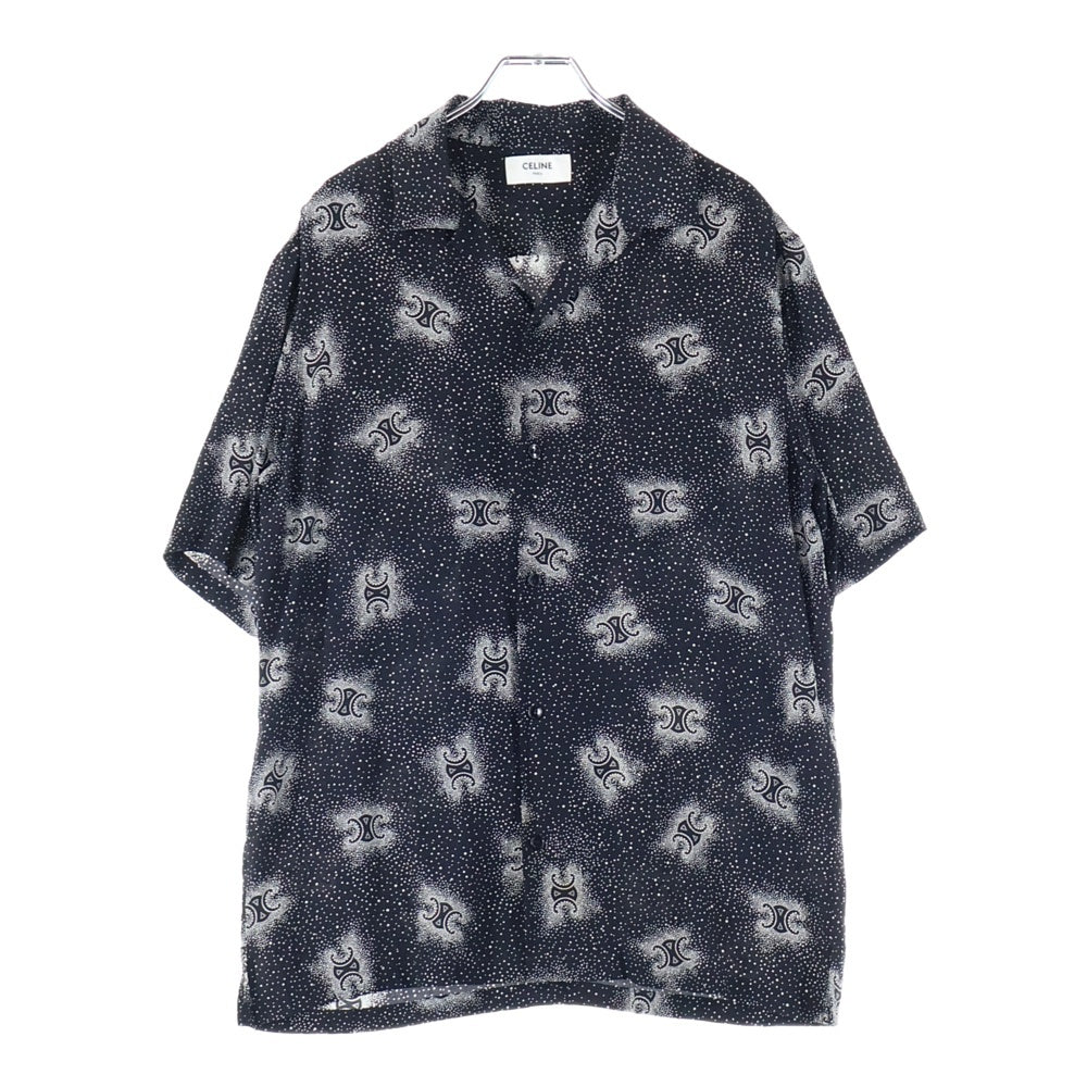 CELINE(セリーヌ) 24AW トリオンフ総柄 シルクオープンカラー半袖シャツ ブラック 2C946932W.38CE