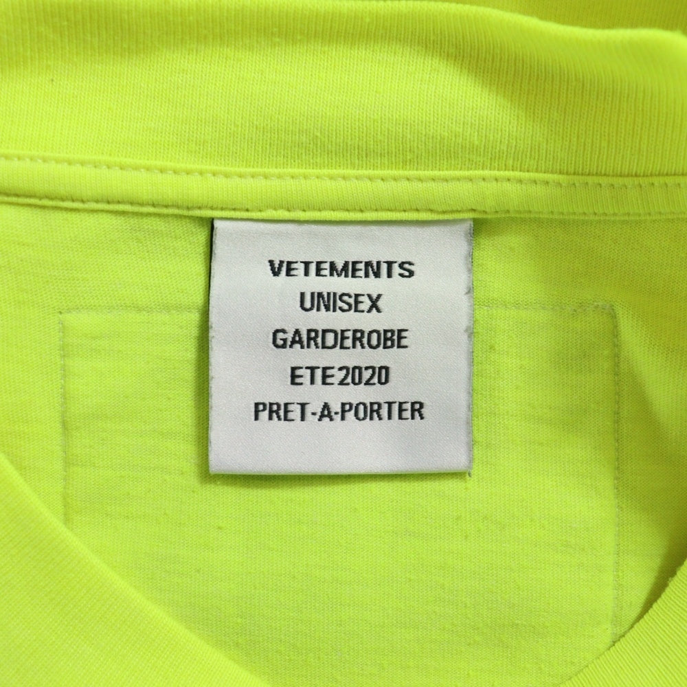 VETEMENTS(ヴェトモン) 20SS ロゴプリントバーコードパッチTシャツ 半袖カットソー ネオンイエロー SS20TR304