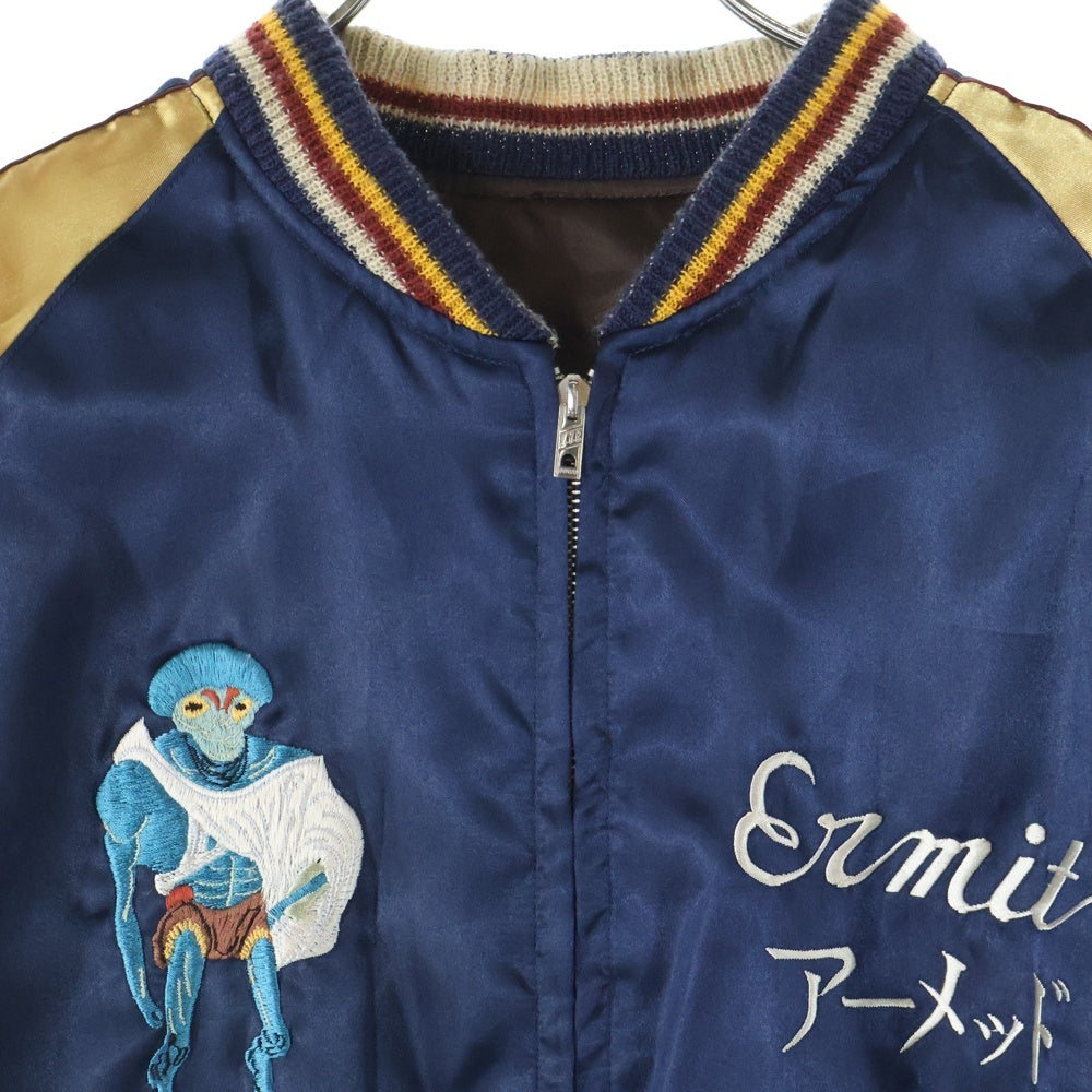 東洋エンタープライズ(トウヨウエンタープライズ) MUTANT ミュータント リバーシブル 鷲 日本地図 宇宙人 刺繍 スカジャン ジャケット ブラウン/ネイビー TT11145
