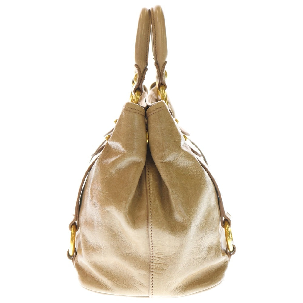 miumiu(ミュウミュウ) 2wayバック ハンドバッグ ショルダーバッグ ベージュ レザー ゴールド金具