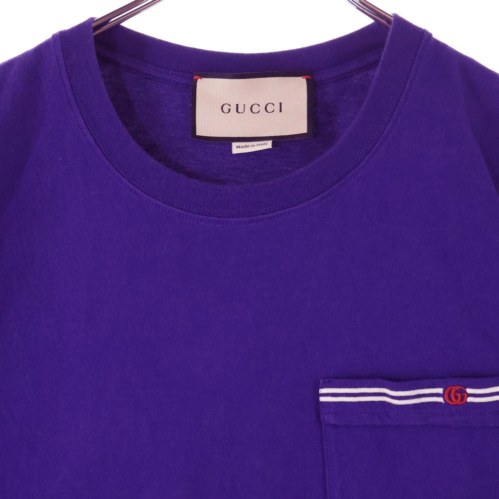GUCCI(グッチ) GGロゴ エンブロイダリークルーネック半袖Tシャツカットソー パープル 673710 XJDVI