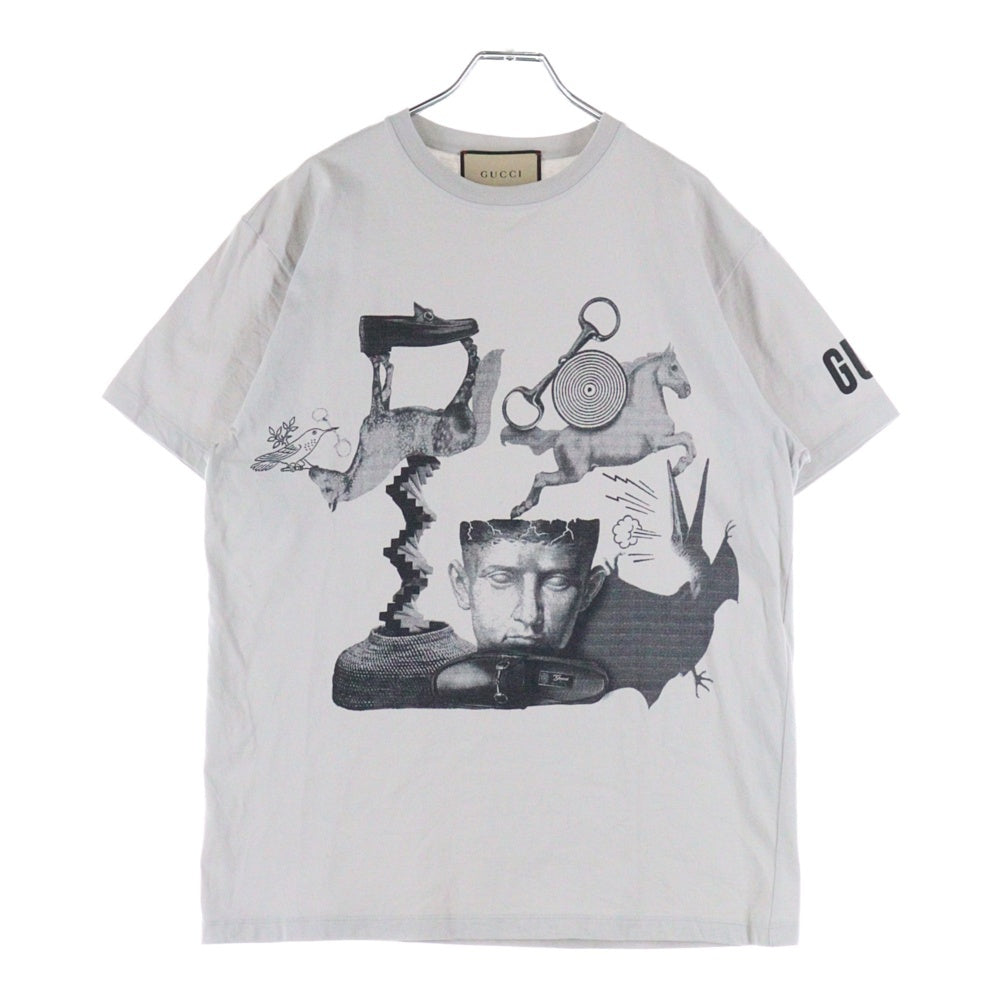 GUCCI(グッチ) スリーブロゴ グラフィックプリント ホースビット クルーネック半袖Tシャツカットソー ライトグレー 771758 XJGIB