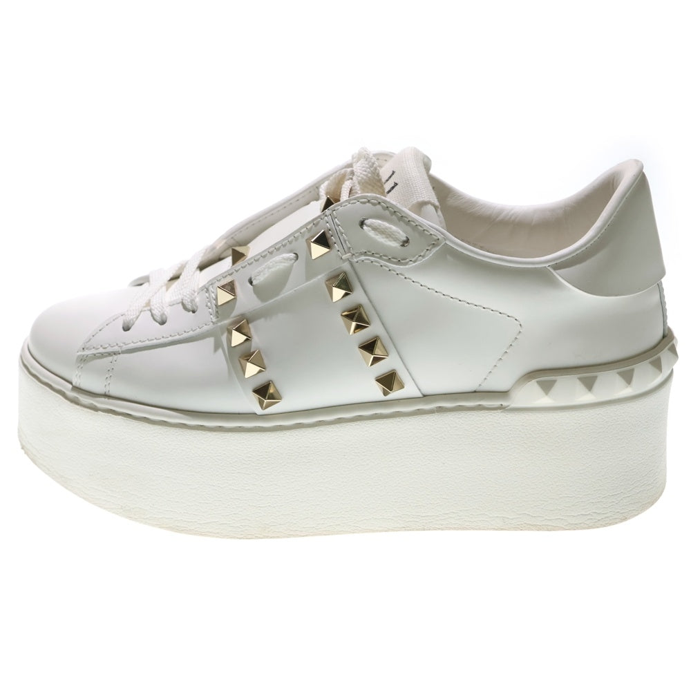 VALENTINO(ヴァレンティノ) ロックスタッズ アンタイトルド レザー プラットフォーム 厚底 レースアップ ローカットシューズ スニーカー ゴールド金具 ホワイト レディース