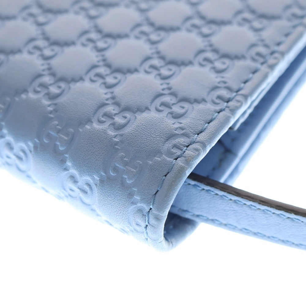 GUCCI(グッチ) マイクログッチシマ ショルダーウォレット ショルダーバッグ ミニバッグ ライトブルー レザー 466507 ゴールド金具