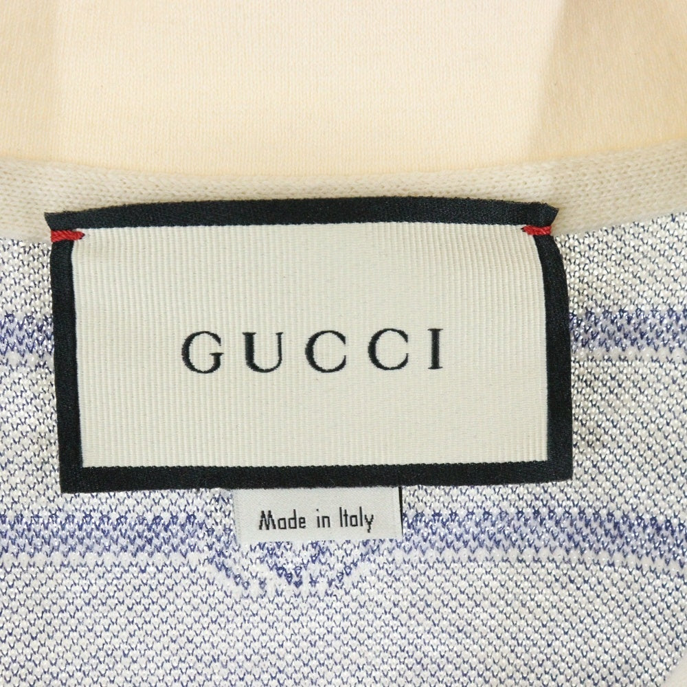 GUCCI(グッチ) GG ボーダー総柄ジャガード コットン ウール ニット 半袖ポロシャツ アイボリー/ブルー 626039