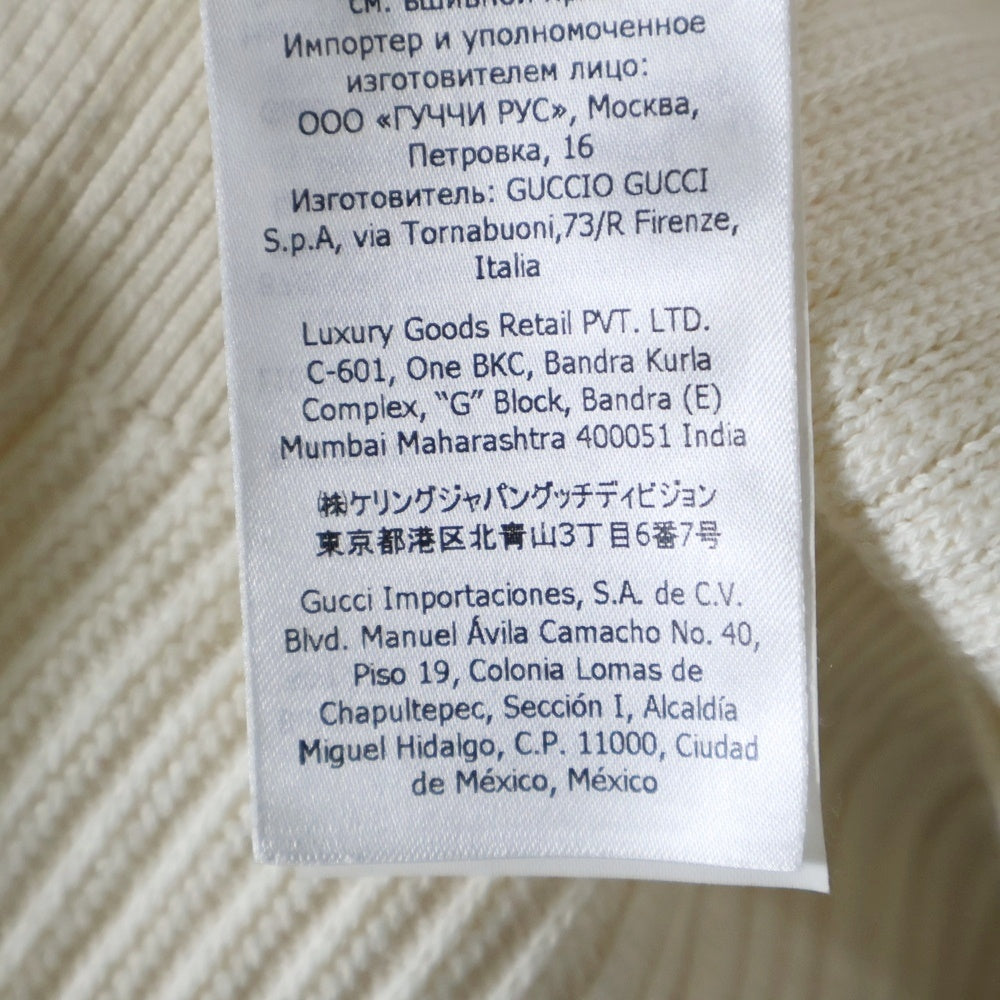 GUCCI(グッチ) ワッペンロゴ コットン リブニット 半袖 ポロシャツ セーター アイボリー 692863